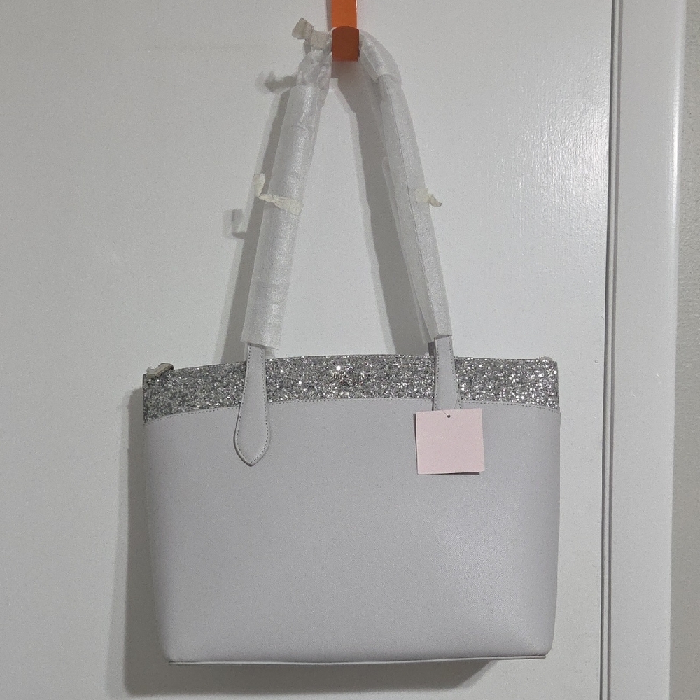 Kate Spade Grey Flash Tote Beautiful Light Grey With Silver Glitter Flash